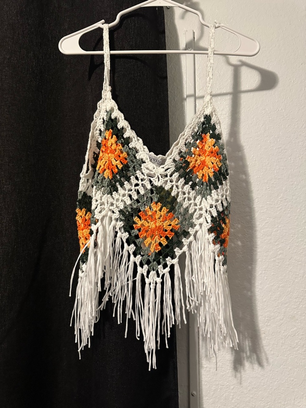 VIVID White Crochet Tank with Orange and Green Floral Motifs